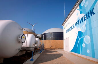La central eléctrica genera hidrógeno mediante energía eólica. En caso de gran necesidad energética, el hidrógeno se mezcla con biogás y se transforma en corriente en plantas de cogeneración neutras en carbono, la cual se almacena en la red. La tecnología